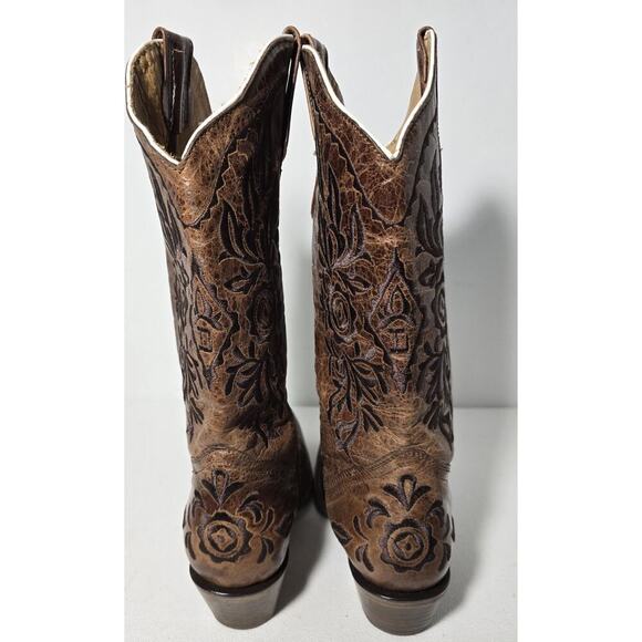 VTG EL DORADO Western Cowgirl BOOTS Leather Embroidered Brown Distressed 7.5 M - Picture 9 of 15